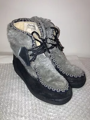 Snowland Vintage Boots Women’s 8 Gray Black Leather • $45