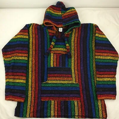 El Paso Saddle Blanket Hoodie Mexican Hippie Baja Poncho Sweatshirt Mens Large • $44.99