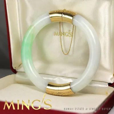 Ming's Hawaii Jade 14k Yellow Gold 19th C Hinged Bangle Bracelet W/ Box & Paper • $6000