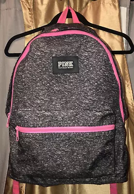 Victoria's Secret Pink Campus Backpack Heather Dark Gray Hot Pink Logo Preowned • $30