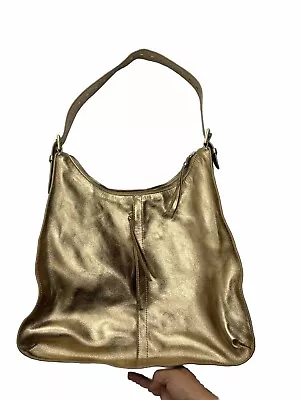 Hobo International Marley Leather Zip Shoulder Bag Metallic Gold Slouchy • $59.99