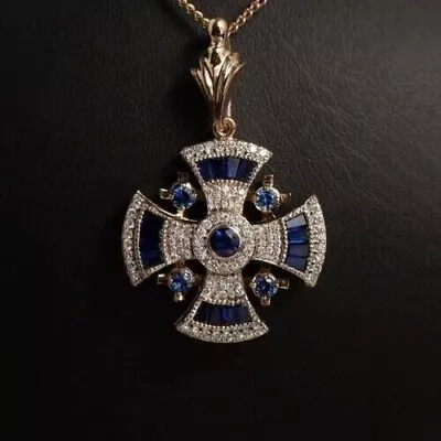 2.25 Ct Simulated Sapphires/Diamond Maltese Cross Pendant 14K Rose Gold Plated • $145.85