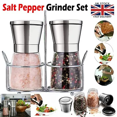 2 Pcs Salt Pepper Grinder Set Stainless Steel Glass Mill Coarse Grinding Shaker. • £8.49