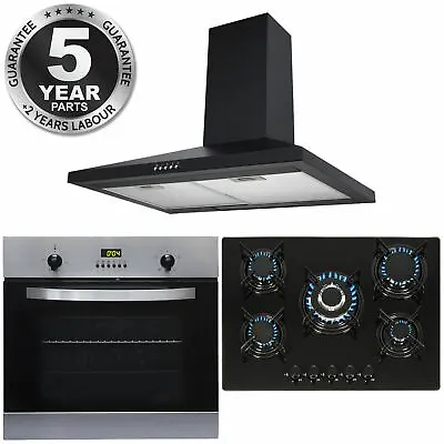 SIA Stainless Steel Single True Fan Oven 5 Burner Gas Hob And Chimney Extractor • £410.99