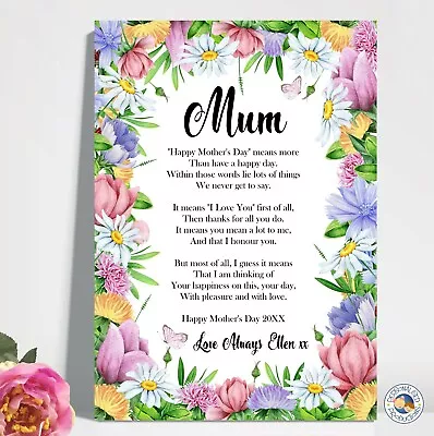 MOTHER'S DAY Print Gift Personalised Poem Print MUM GRANDMA NANNY Mothers Day • $8