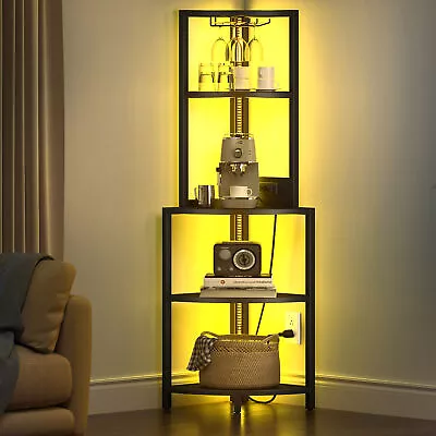 Corner Shelf With Power Outlets & LED Lights Bookshelf Bookcase Display Shelves • $65.99