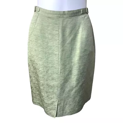 Vera Cristina Vintage Straight Skirt Green Above Knee Side Buttons Silk Linen M • $13.93
