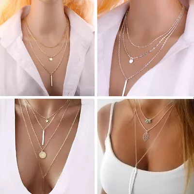 Fashion Multilayer Coin Tassels Necklaces Feather Pendants Necklaces Party G:da • £3.20
