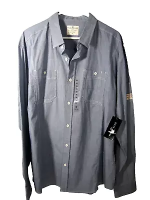 NWT NWD Marc Ecko Mens Shirt XL Solid Blue Long Sleeve Button Cotton Collared • $7.82