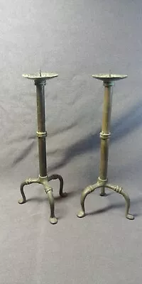 2 All Brass Gothic Tall Candle Holder Church Castle Medieval Church Vintage 1' • $20