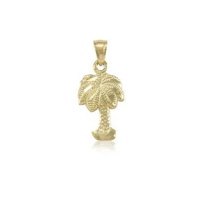 $66.28 • Buy 14K Solid Yellow Gold Palm Tree Pendant - Plant Dia Cut Necklace Charm Women Men