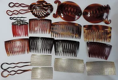 Lot 20 Vintage Faux Tortoise Metal Hair Combs Barrettes  French  Swiss USA • $14.99