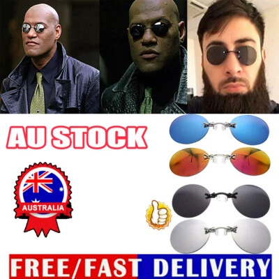 $11.42 • Buy Clip Nose Sunglasses Round Glasses Matrix Morpheus Vintage Rimless Men  CG