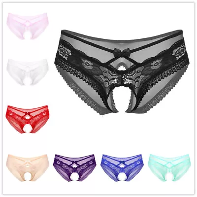 $5.27 • Buy Men's Sheer Lace Briefs Low Waist Pouch Underwear Open Crotch Crossdress Panties