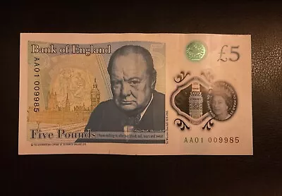 Collectors! 5 Pound Note AA01  009985 New ****LOWEST SERIAL NUMBER ON EBAY**** • £100