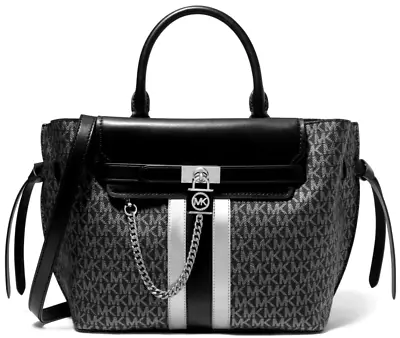 🌞michael Kors Hamilton Legacy Black Logo Metallic Belted Lg Satchel Bag🌺nwt! • $418.49