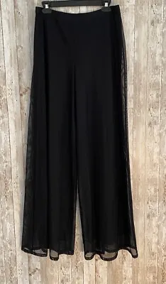 Vintage Tadashi Black Sheer Mesh Overlay Lined Wide Leg Palazzo Pants US Size XL • $34.99