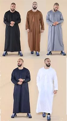 Mens Thobe Jubba Islamic Clothing Muslim Kaftan Emirati Omani Robe Arab Tassel • £34.99