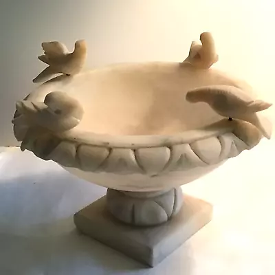 Italian White Marble ART Alabaster Tabletop Birdbath Sculpture With 4 Birds • $66