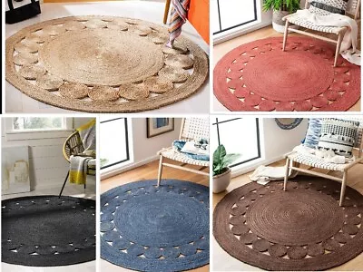 Rug Jute Round Designer Carpet Hand Braided Round Floor Rugs Area Rag Rug • £222.10