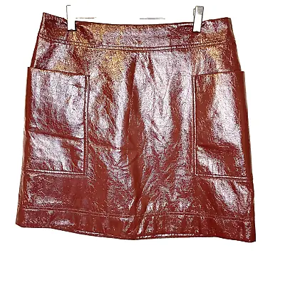 Anthropologie Maeve SIZE 10 Faux Patent Leather Mini Skirt Burgundy • $28