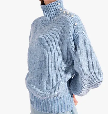 STAUD Paloma Pearl Comfy Soft Sweater Ice Blue XS • $120