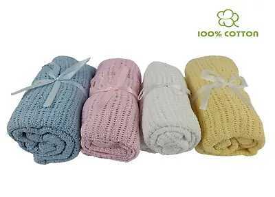 £5.99 • Buy 100% Cotton Cellular Baby Blanket - Pram, Car, Cot, Moses Basket, Crib - NEW