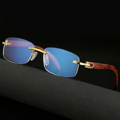 Wood Glasses Frame Men Rimless Eyeglasses Frames Wooden Gold 2019 New • $39.95