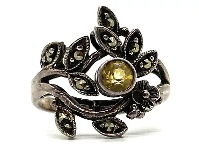 Women's Dainty Flower 925 Sterling Silver Marcasite Statement Ring Size 8 Band • $27