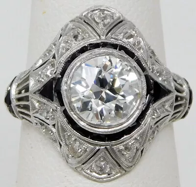 Vintage Art Deco Filigree Wedding Ring 2.10 Ct Simulated Diamond 14k White Gold • $188.54