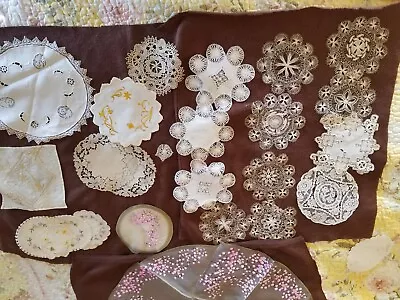 DOILIES CROCHET LACE Handmade Round Small Neutral Antique Vintage Lot Plus More • $14.99