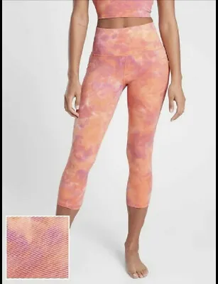 Athleta Salutation Stash Pocket II Capri Large L Spray Dye Island Coral Pink • £30.88