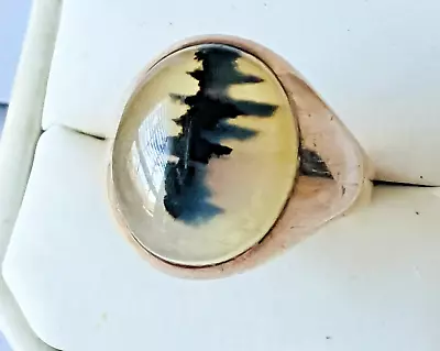 Vintage 10k Yellow Gold Dendritic Agate Dome Ring 5.9 Grams Sz 10 3/4 • $350