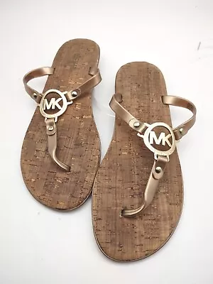 Michael Kors Womens Lillie Gold Size 8 MK Logo Plate Jelly Thong PVC Sandals • $15