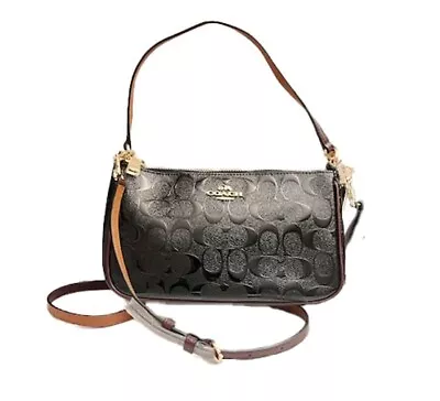 NWT Coach Top Handle Purse In Signature Debossed Patent Leather BLACk 56518 GOLD • $162.66