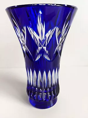 Val St. Lambert Cobalt Blue Cut To Clear Crystal Vase 6  Signed • $128