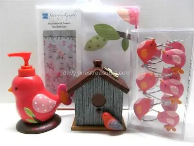 Floral Bath W Pink Birds INSPIRATIONAL TWEETS 5 Piece Set Make Your Tweets Count • £106.01