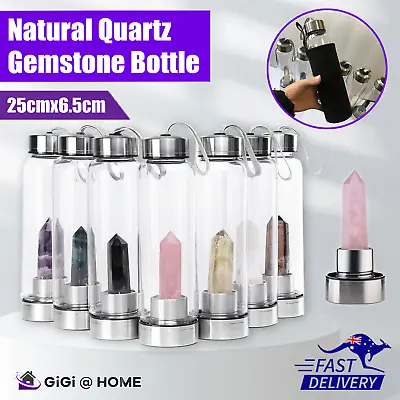 AU Drink Crystal Water Natural Quartz Crystal Obelisk Water Bottle Healing Wand  • $25.99