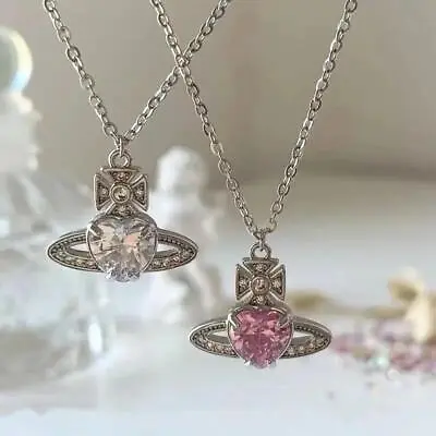 Vivienne Westwood Necklace Crystal Pink Heart Crystal Orb Pendant Necklace Silve • $17.99