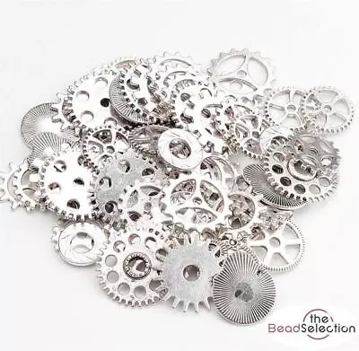 STEAMPUNK RETRO GEARS COGS CHARMS PENDANTS 30g RANDOM MIX SILVER SHAPE C188 • £3.39