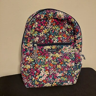 Vera Bradley Floral Backpack Black Multicolor Cotton Quilted • $34.99