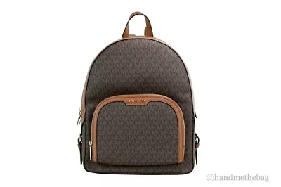 Michael Kors Jaycee Large Brown Signature PVC Shoulder Backpack Bookbag • $125