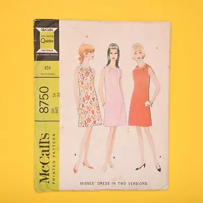 Vintage 1960s McCall’s Misses Dress Sewing Pattern - 8750 - Bust 34 - UC FF • $6