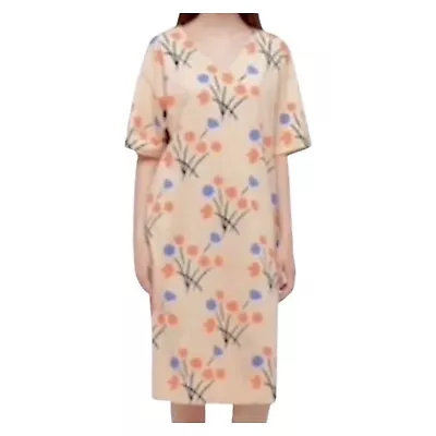 Marimekko X Uniqlo Short Sleeve Ecru Floral Cotton Knit Midi Shift Dress Size M • $32.85