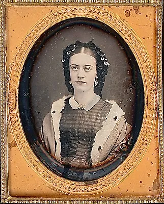 Pretty Young Lady Braided Hair Fur Shawl Headband 1/9 Plate Daguerreotype S292 • $138.75