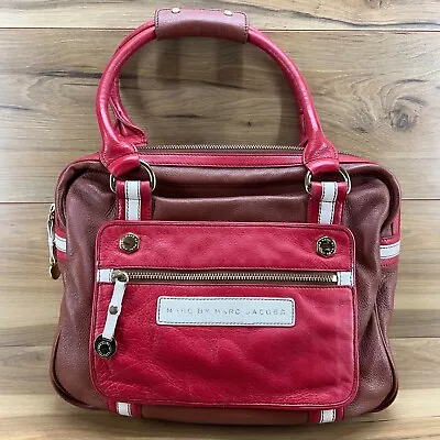 Marc Jacobs Brown Red White Zip Large Satchel Bag • $39.88