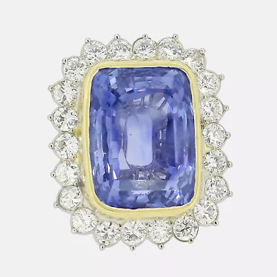 French 25.92 Carat Unheated Ceylon Sapphire And Diamond Cluster Ring Platinum • £61875