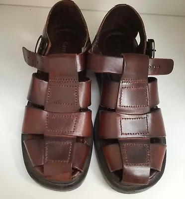 Castaway Mens Brown Leather Fishermans Sandals Closed Toe Size 10 VGC • £16