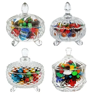 Glass Sweet Bowl Sugar Jar With Lid Candy Container Dish Round Decorative Weding • £6.75
