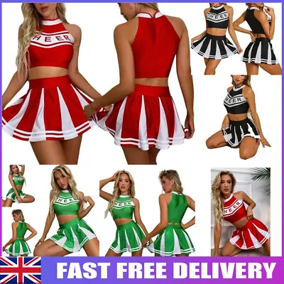 Lady Cheerleader Costume Uniform Outfit Fancy Dress Crop Top Mini Pleated Skirt • £5.48